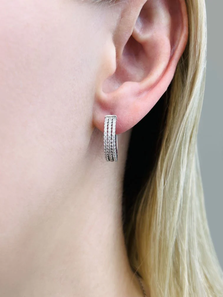 Petit 3 Row Diamond Hoop Earrings with 0.91 ct.(finished) 1.2mm - Image 3