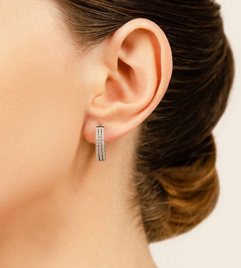 Petit 3 Row Diamond Hoop Earrings with 0.91 ct.(finished) 1.2mm - Image 4