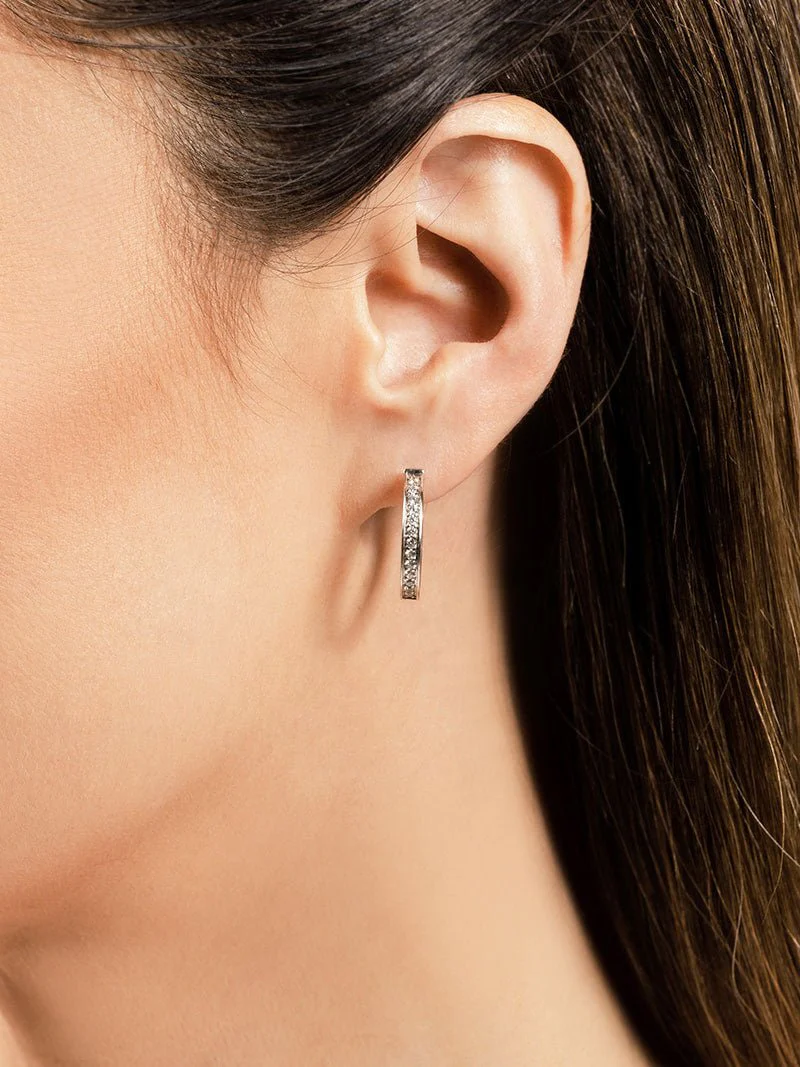 Petit Prong Set Diamond Lined Hoops Lab-Grown Diamond with 1.12 ct.(finished) 2mm - Image 3