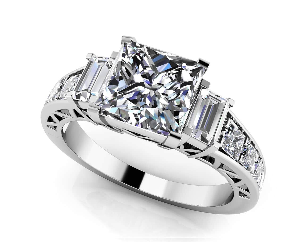 Princess And Baguette Diamond Engagement Ring with 2.00 ct. (1.25 ct. center diamond)