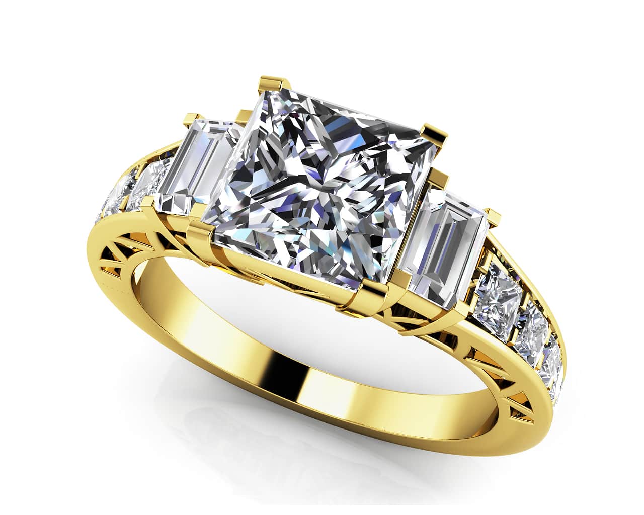 Princess And Baguette Lab-Grown Diamond Engagement Ring with 1.64 ct. (1.00 ct. center diamond) - Image 2