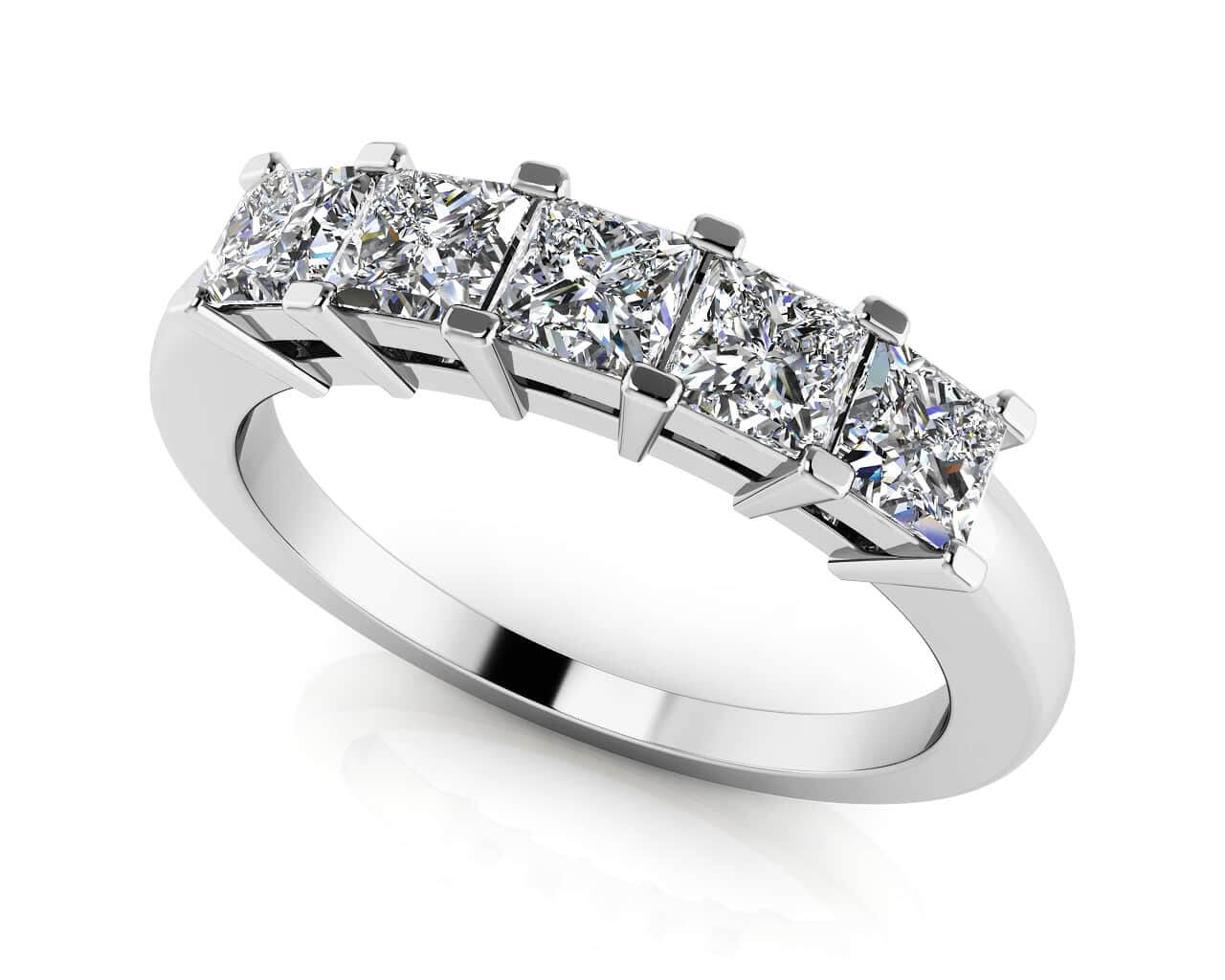 Princess Cut 5 Stone Anniversary Diamond Ring with 0.75 ct.(finished) 3mm