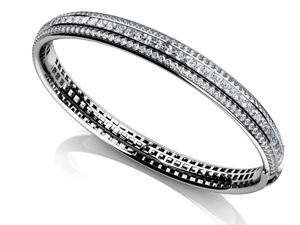 Princess Cut And Round Lab-Grown Diamond Bangle with 3.77 ct.(finished) 1.3mm, 2.3mm