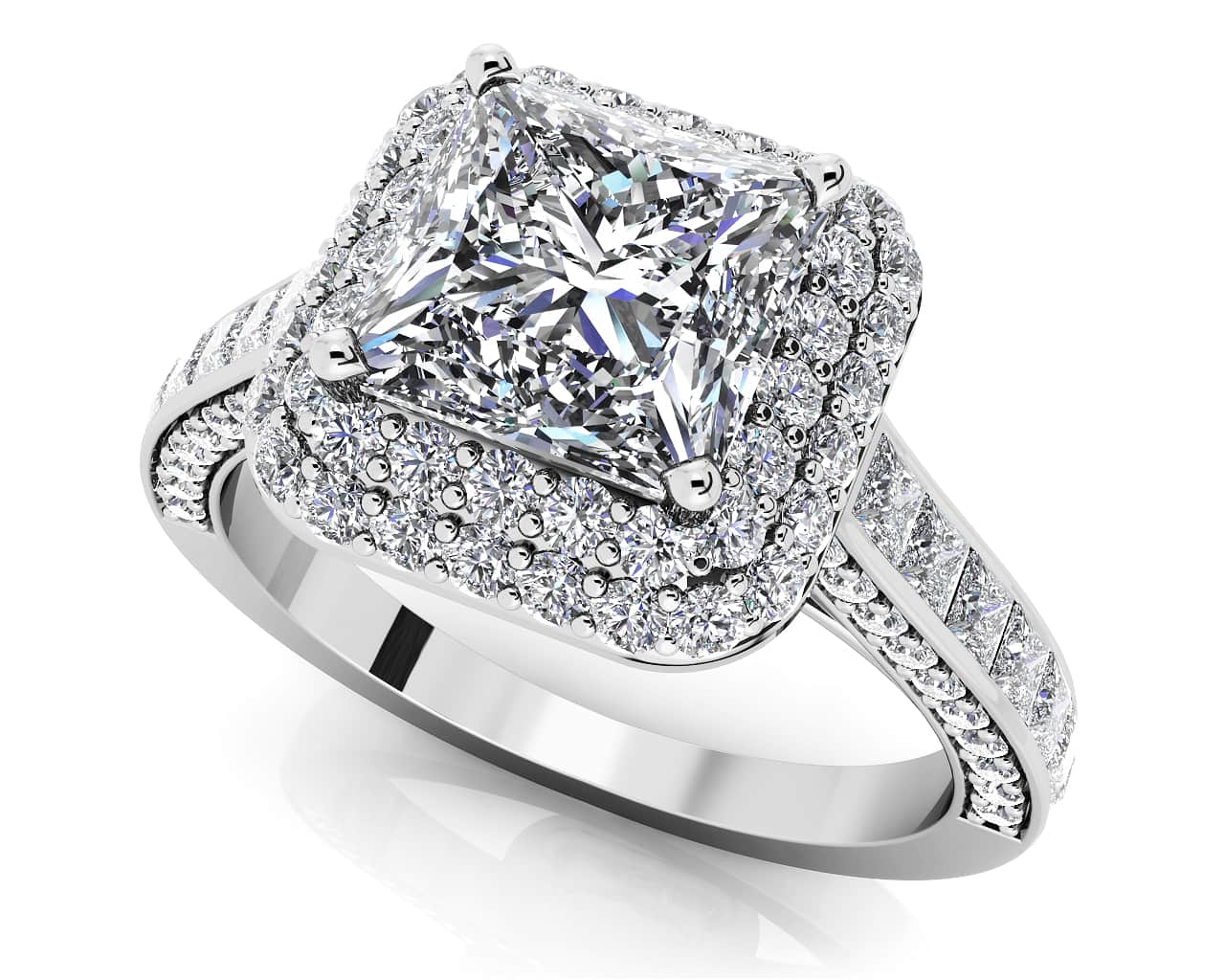 Princess Cut Diamond Double Frame Diamond Engagement Ring with 2.14 ct. (1.00 ct. center diamond)