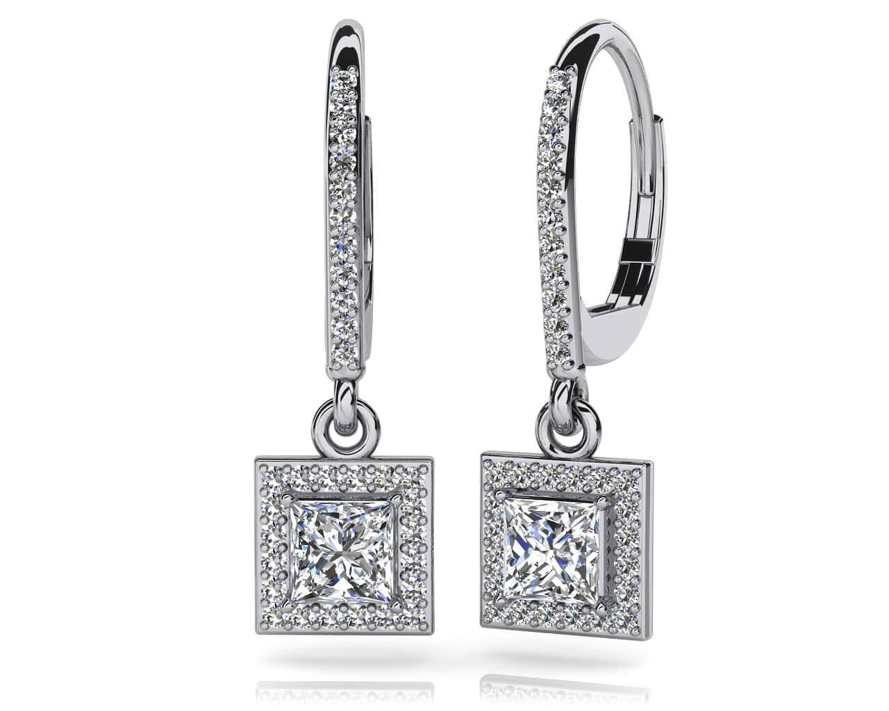 Princess Cut Diamond Drop Lab-Grown Diamond Earrings with 1.21 ct. (2X0.45 ct. center diamonds)