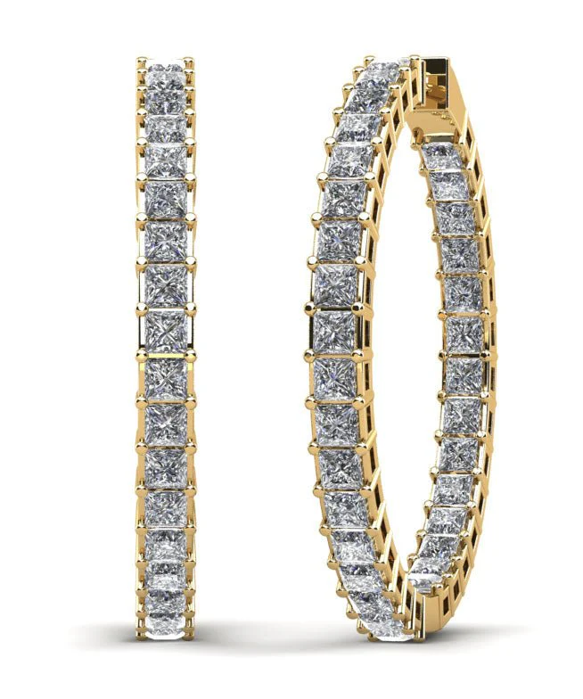 Princess Cut Diamond Hoop Earrings Large Diamond  with 9.92 ct.(finished) 3mm - Image 2