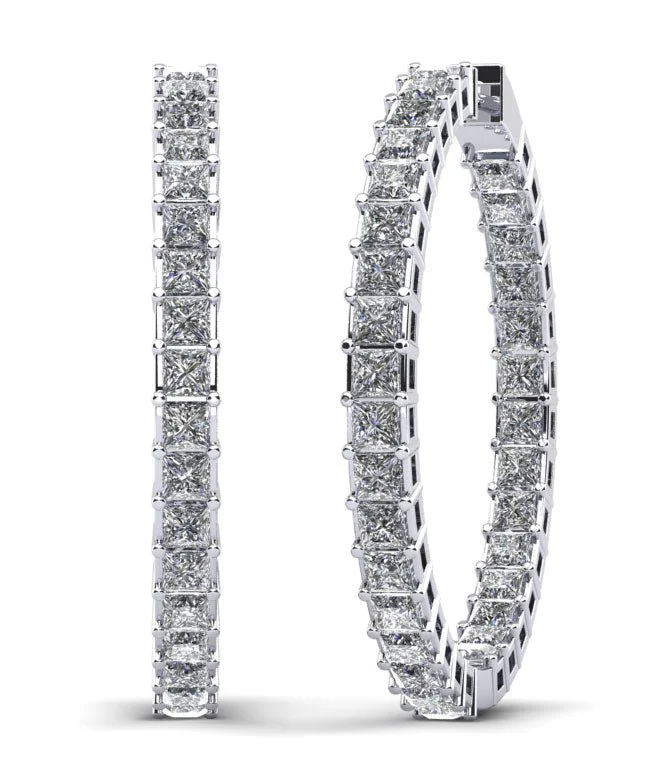 Princess Cut Diamond Hoop Earrings Large Lab-Grown Diamond with 14.95 ct.(finished) 3.5mm