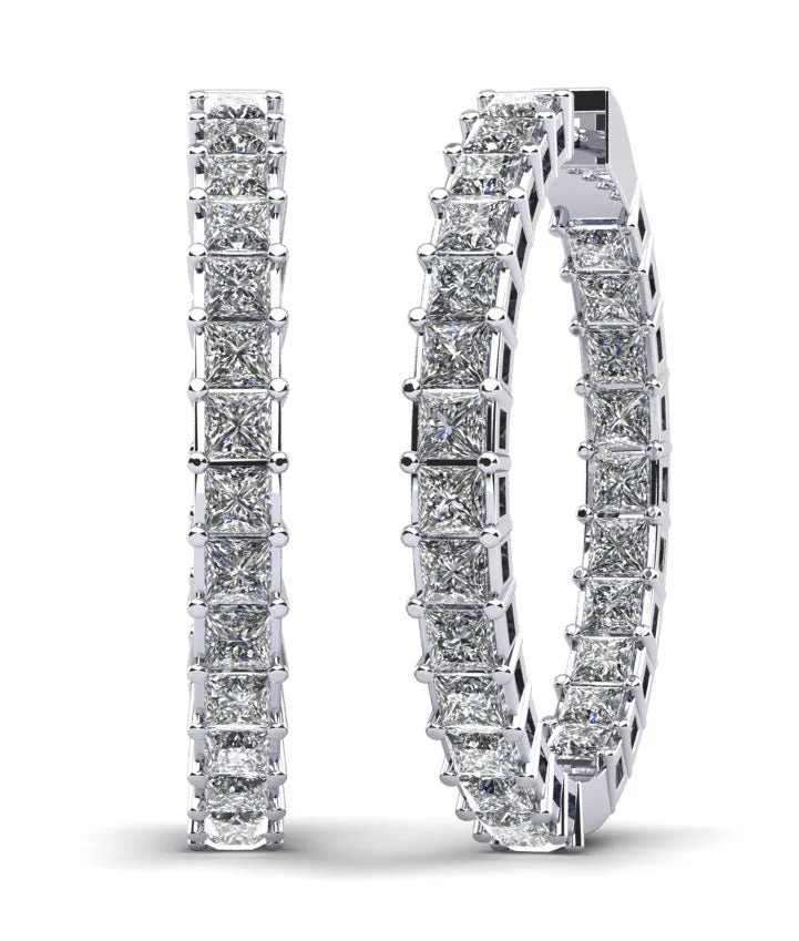 Princess Cut Diamond Hoop Earrings Medium Lab-Grown Diamond with 7.75 ct.(finished) 3mm