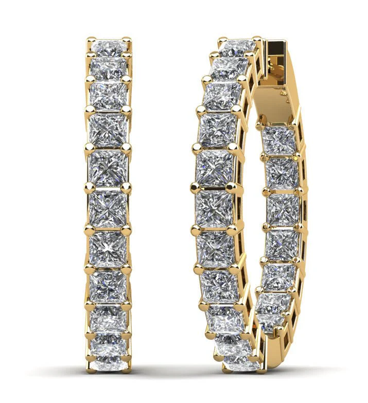 Princess Cut Diamond Hoop Earrings Small Diamond  with 5.58 ct.(finished) 3mm - Image 2