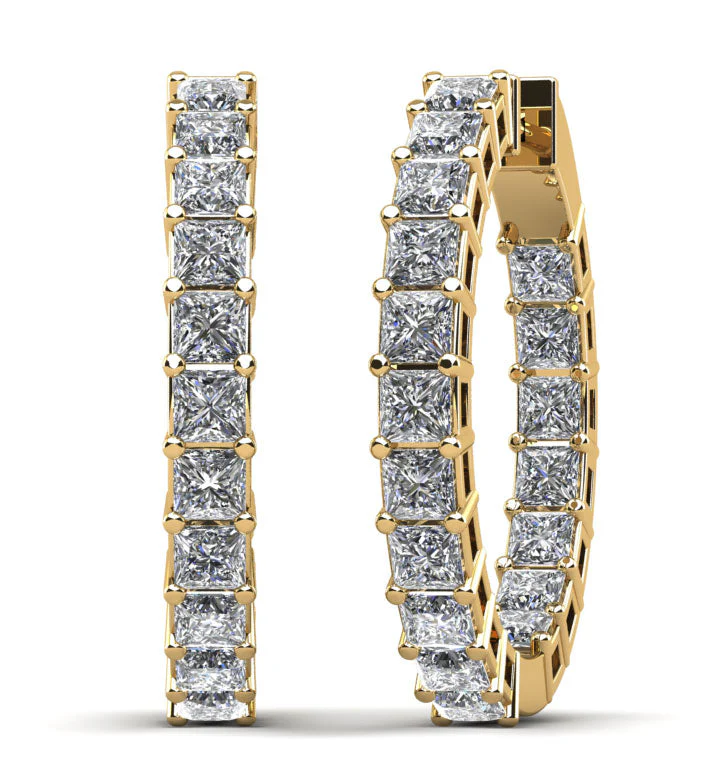 Princess Cut Diamond Hoop Earrings Small Lab-Grown Diamond  with 8.54 ct.(finished) 3.5mm - Image 2