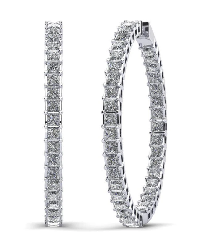 Princess Cut Diamond Hoop Earrings X Large Diamond with 18.16 ct.(finished) 3.5mm