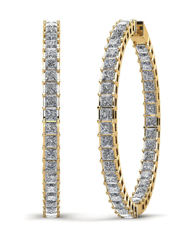 Princess Cut Diamond Hoop Earrings X Large Lab-Grown Diamond  with 12.09 ct.(finished) 3mm - Image 2
