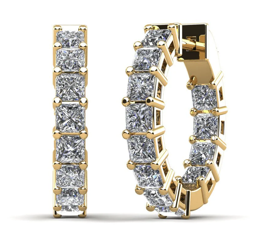 Princess Cut Diamond Hoop Earrings X Small Lab-Grown Diamond  with 3.72 ct.(finished) 3mm - Image 2