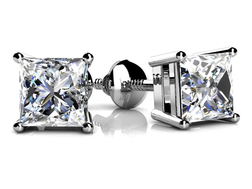 Princess Cut Diamond Stud Earrings with 0.70 ct.(finished) 3.8mm