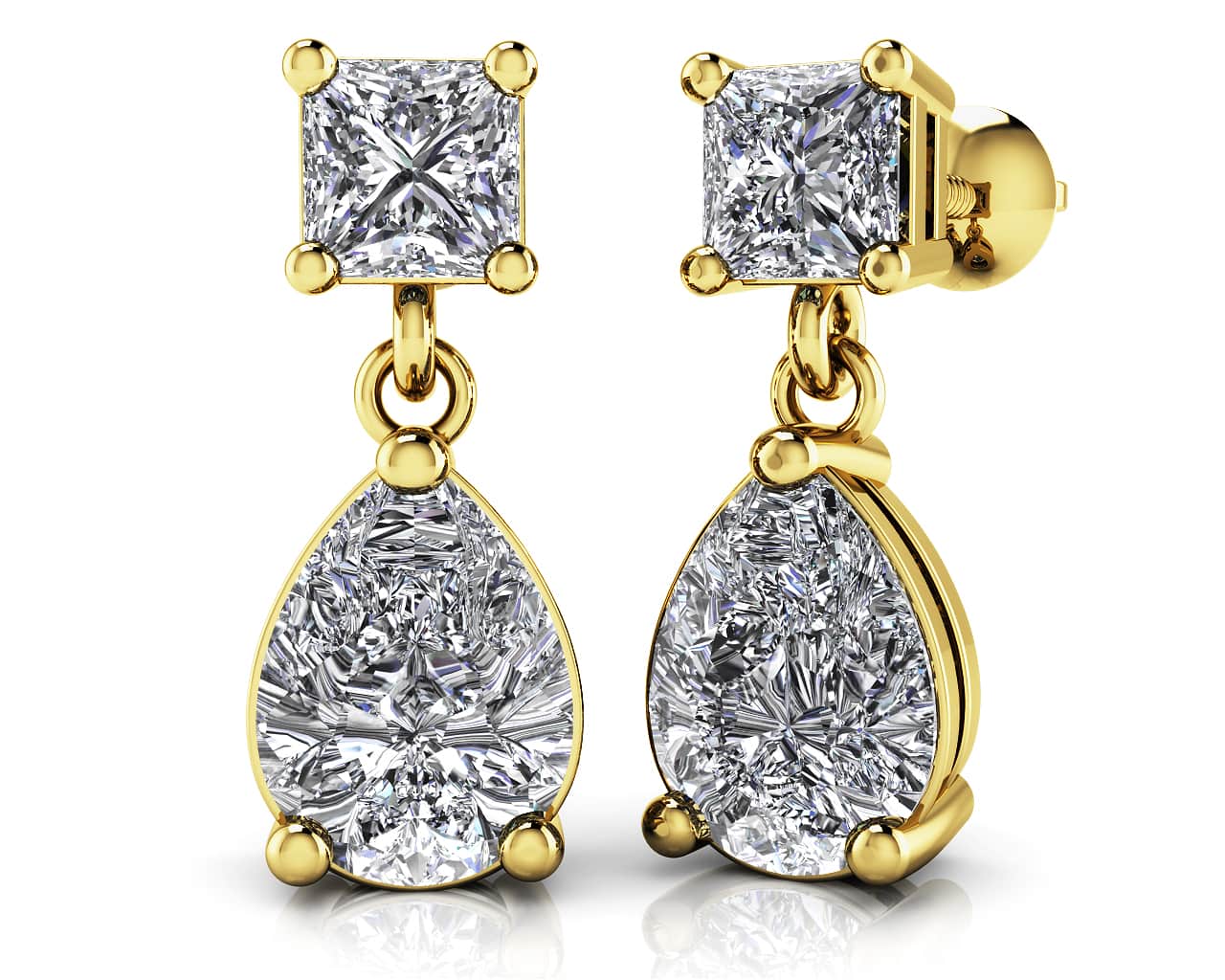 Princess Cut Diamond TearDrop Diamond Earrings with 1.53 ct.(finished) 7x5mm, 3.5mm - Image 2
