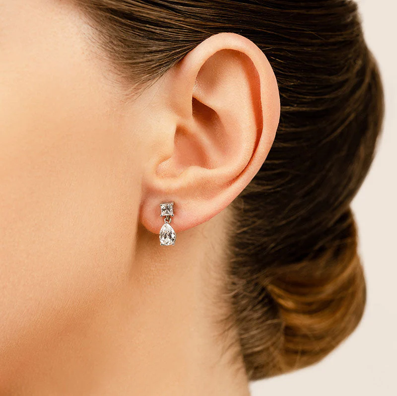 Princess Cut Diamond TearDrop Diamond Earrings with 2.14 ct.(finished) 8x5mm, 3.75mm - Image 4