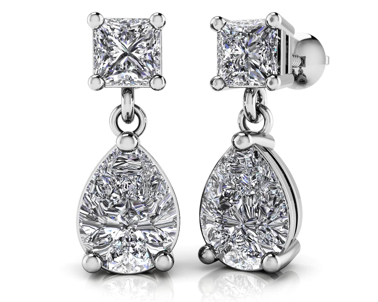 Princess Cut Diamond TearDrop Lab-Grown Diamond Earrings with 2.14 ct.(finished) 8x5mm, 3.75mm