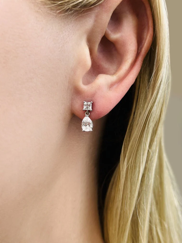 Princess Cut Diamond TearDrop Lab-Grown Diamond Earrings with 2.14 ct.(finished) 8x5mm, 3.75mm - Image 3