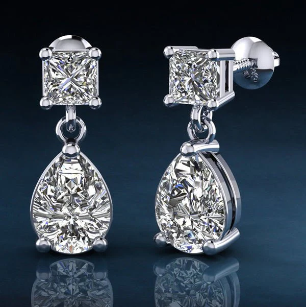 Princess Cut Diamond TearDrop Lab-Grown Diamond Earrings with 2.81 ct.(finished) 9x6mm, 4mm - Image 5