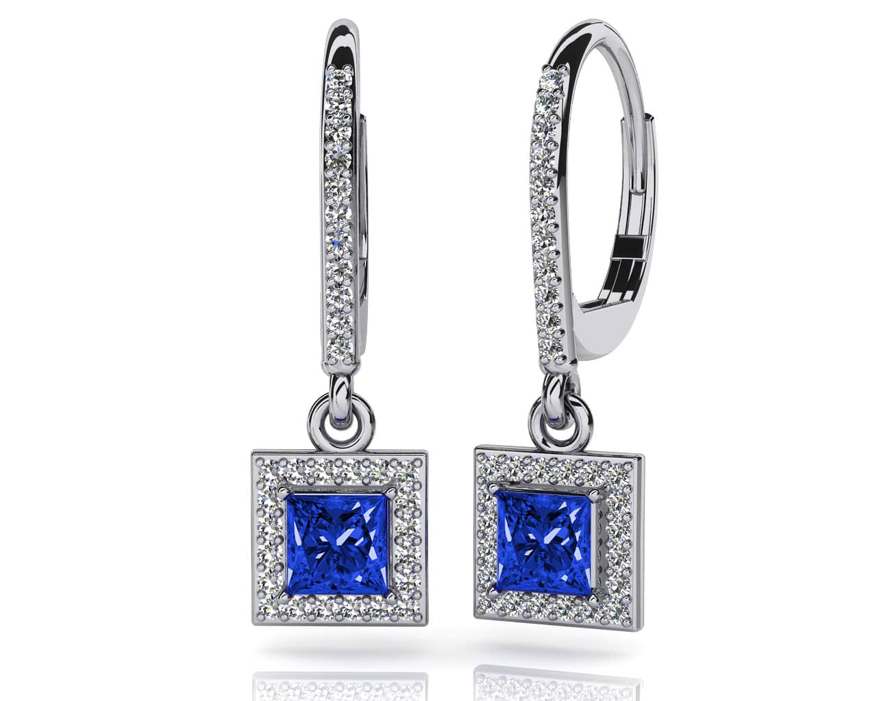 Princess Cut Diamonds And Gems Drop Lab-Grown Diamond Earrings with 2.11 ct.(finished) 1.0mm, 5.2mm