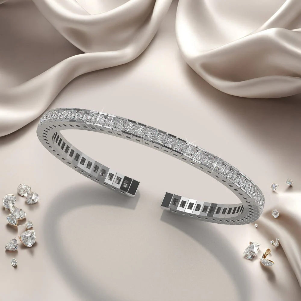 Princess Cut Flexible Diamond Bangle Bracelet with 3.96 ct.(finished) 2mm - Image 3