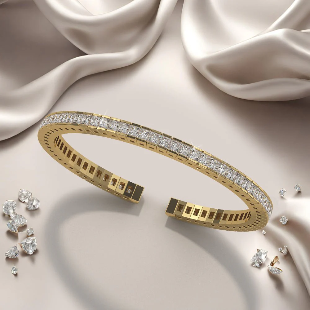 Princess Cut Flexible Diamond Bangle Bracelet with 5.97 ct.(finished) 2.5mm - Image 4