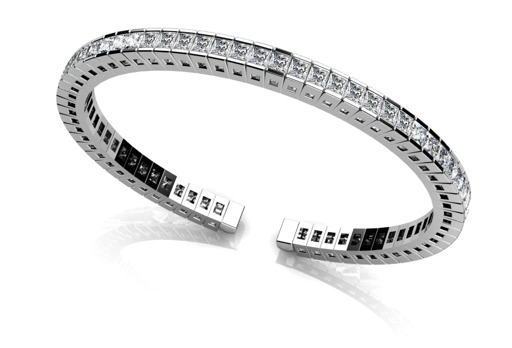Princess Cut Flexible Diamond Bangle Lab-Grown Diamond Bracelet with 7.95 ct.(finished) 3mm