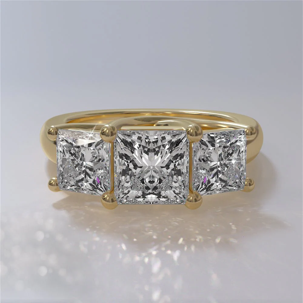 Princess Cut Swirl Three Stone Lab-Grown Diamond Engagement Ring with 2.00 ct. (1.00 ct. center diamond) - Image 4