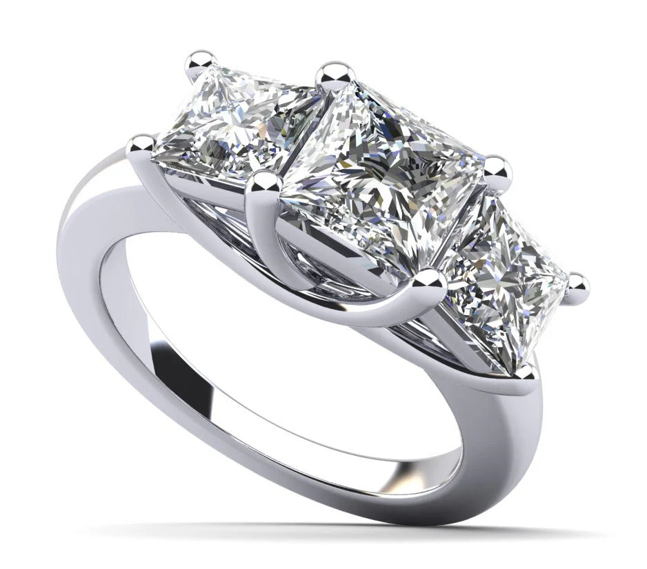 Princess Cut Swirl Three Stone Lab-Grown Diamond Engagement Ring with 2.90 ct. (1.40 ct. center diamond)