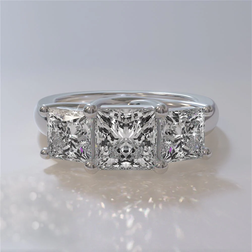 Princess Cut Swirl Three Stone Lab-Grown Diamond Engagement Ring with 2.90 ct. (1.40 ct. center diamond) - Image 3