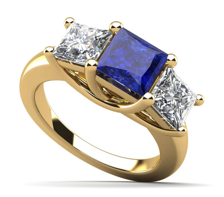 Princess Cut Swirl Three Stone Diamond Ring with 2.90 ct.(finished) 5mm, 6.25mm Emerald - Image 2