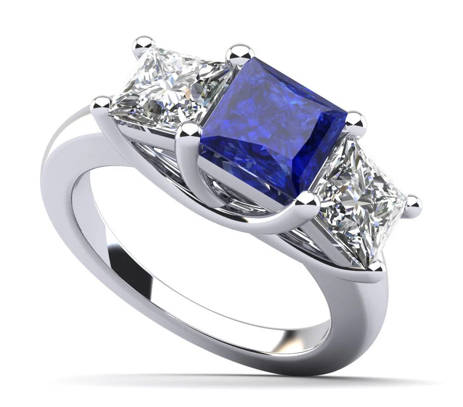 Princess Cut Swirl Three Stone Lab-Grown Diamond Ring with 2.00 ct.(finished) 4.5mm, 5.5mm Ruby