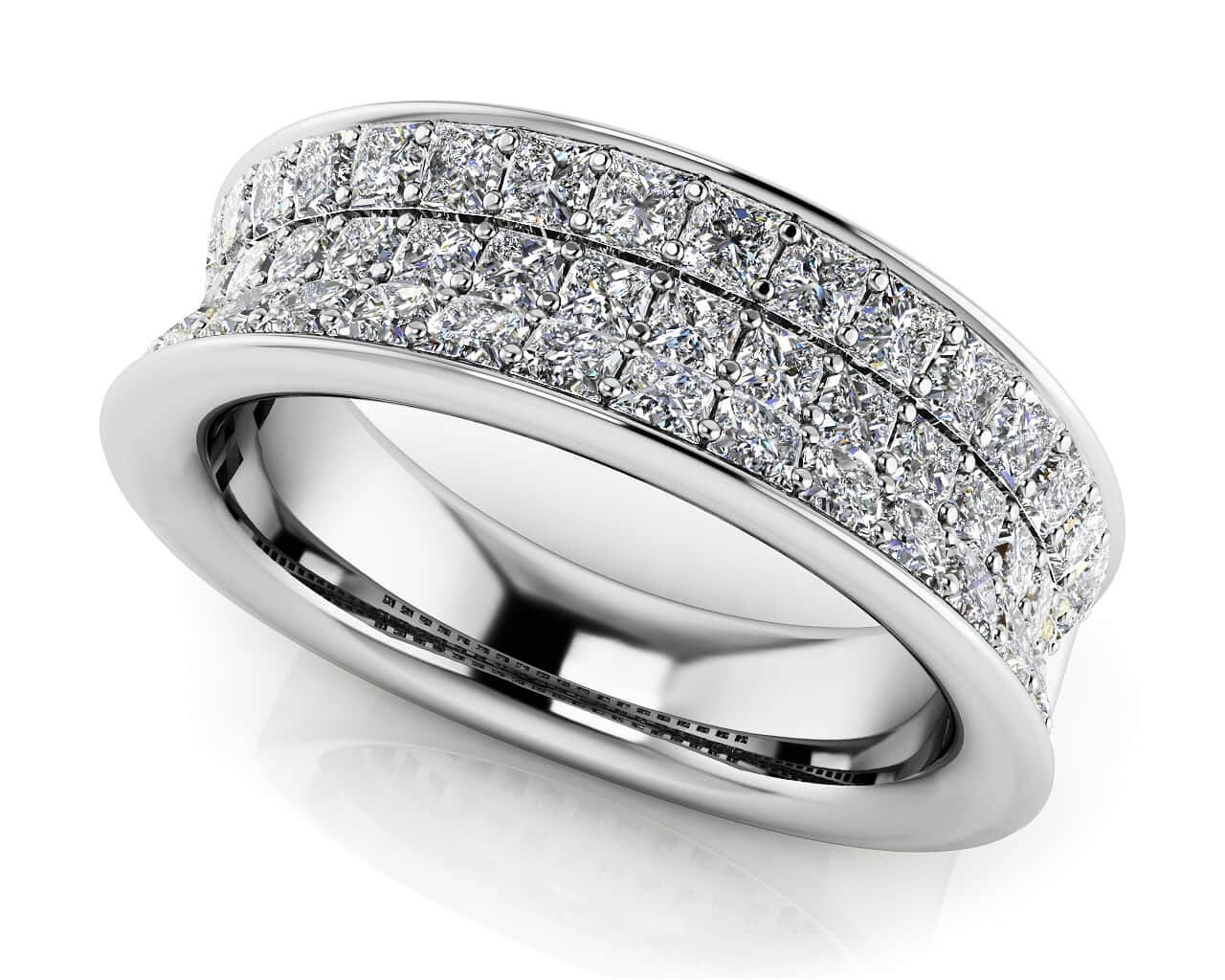 Princess Cut Three Row Anniversary Diamond Ring with 1.43 ct.(finished) 1.5mm