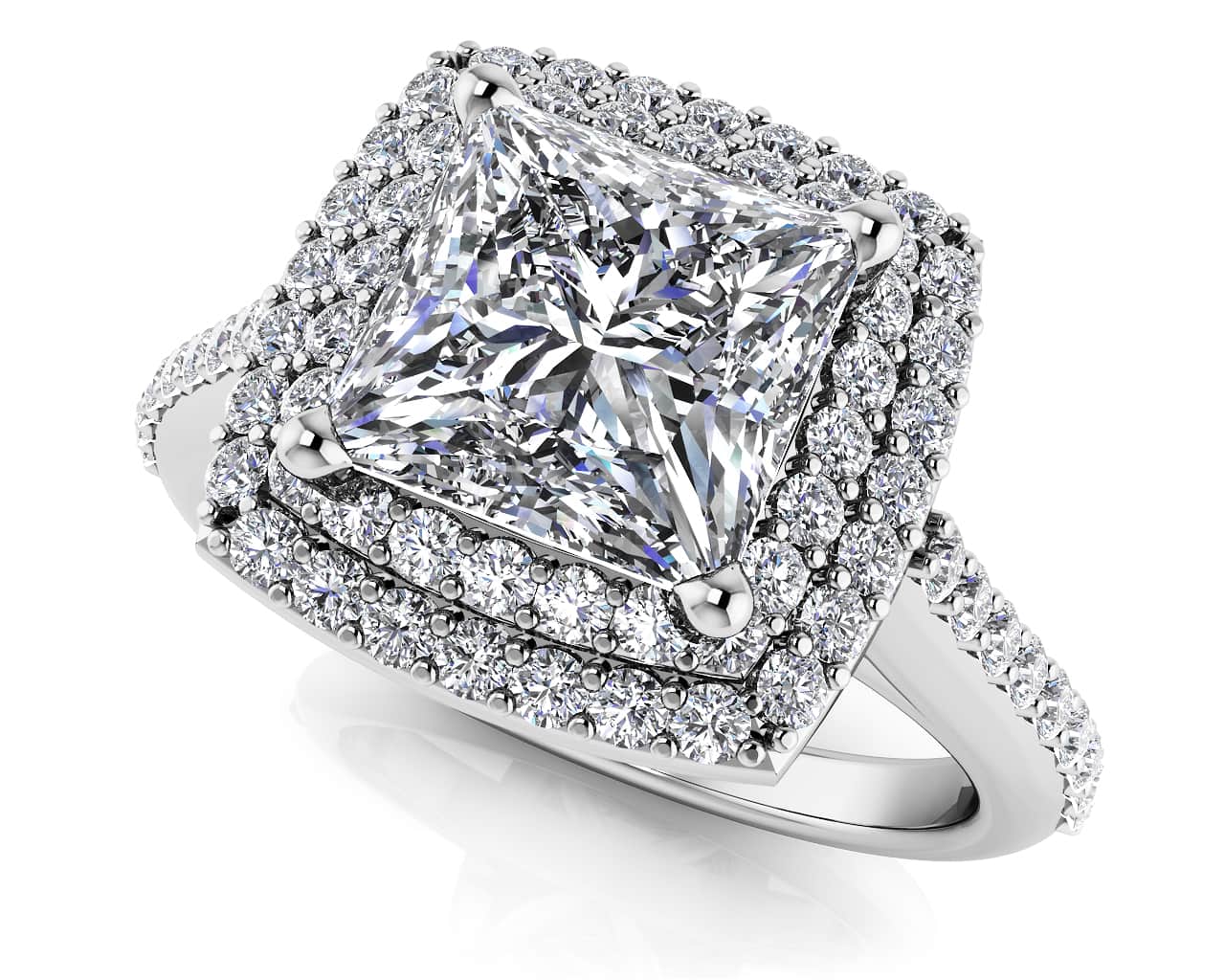 Princess Diamond Double Square Frame Ring Diamond with 2.54 ct. (2.00 ct. center diamond)