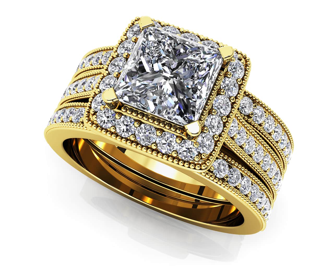 Princess Dream Frame Vintage Style Lab-Grown Diamond Bridal Set with 1.95 ct. (1.25 ct. center diamond) - Image 2