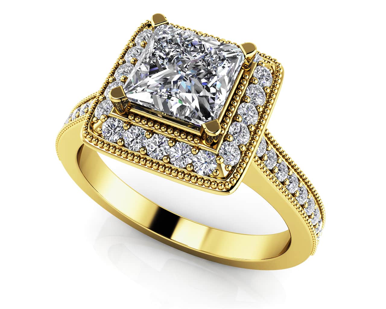 Princess Dream Frame Vintage Style Diamond Engagement Ring with 1.34 ct. (1.00 ct. center diamond) - Image 2