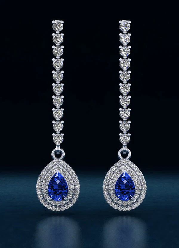Radiant Beauty Diamond And Gem Pear Drop Diamond Earrings with 3.08 ct.(finished) 7x5mm, 1mm, 2.3mm - Image 3