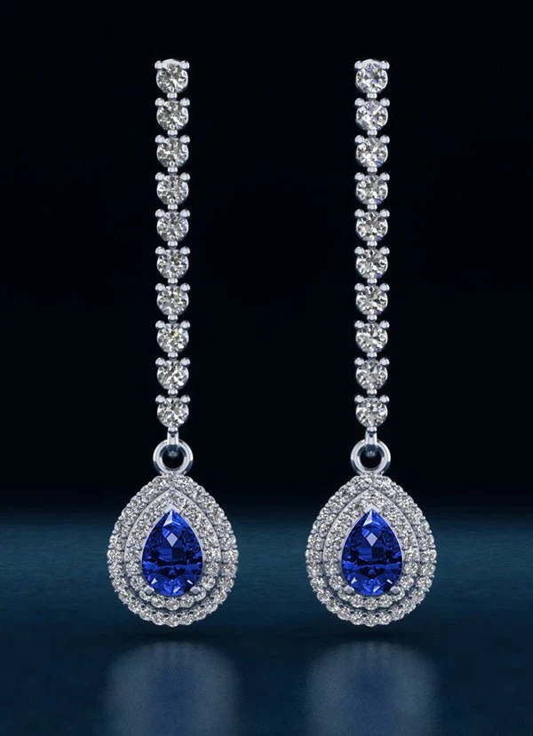 Radiant Beauty Diamond And Gem Pear Drop Lab-Grown Diamond Earrings with 3.08 ct.(finished) 7x5mm, 1mm, 2.3mm - Image 3