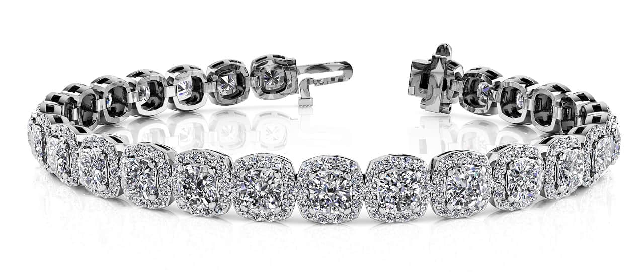 Radiant Cushion Cut Halo Diamond Tennis Diamond Bracelet with 11.55 ct.(finished) 1.1mm, 4mm - Image 3