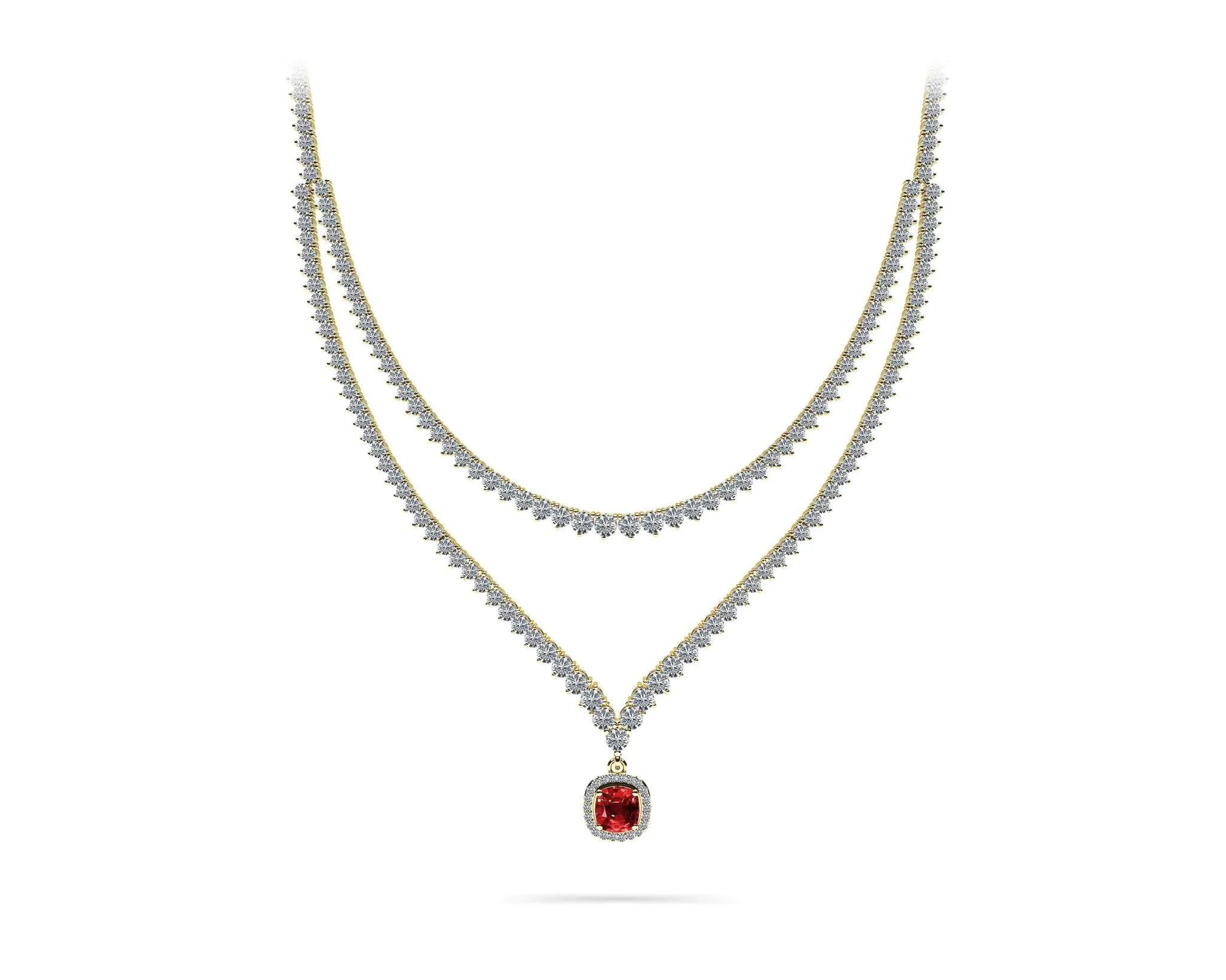 Ravishing Cushion Cut 2 Row 3 Prong Lab-Grown Diamond Necklace with 16.10 ct.(finished) Emerald - Image 4