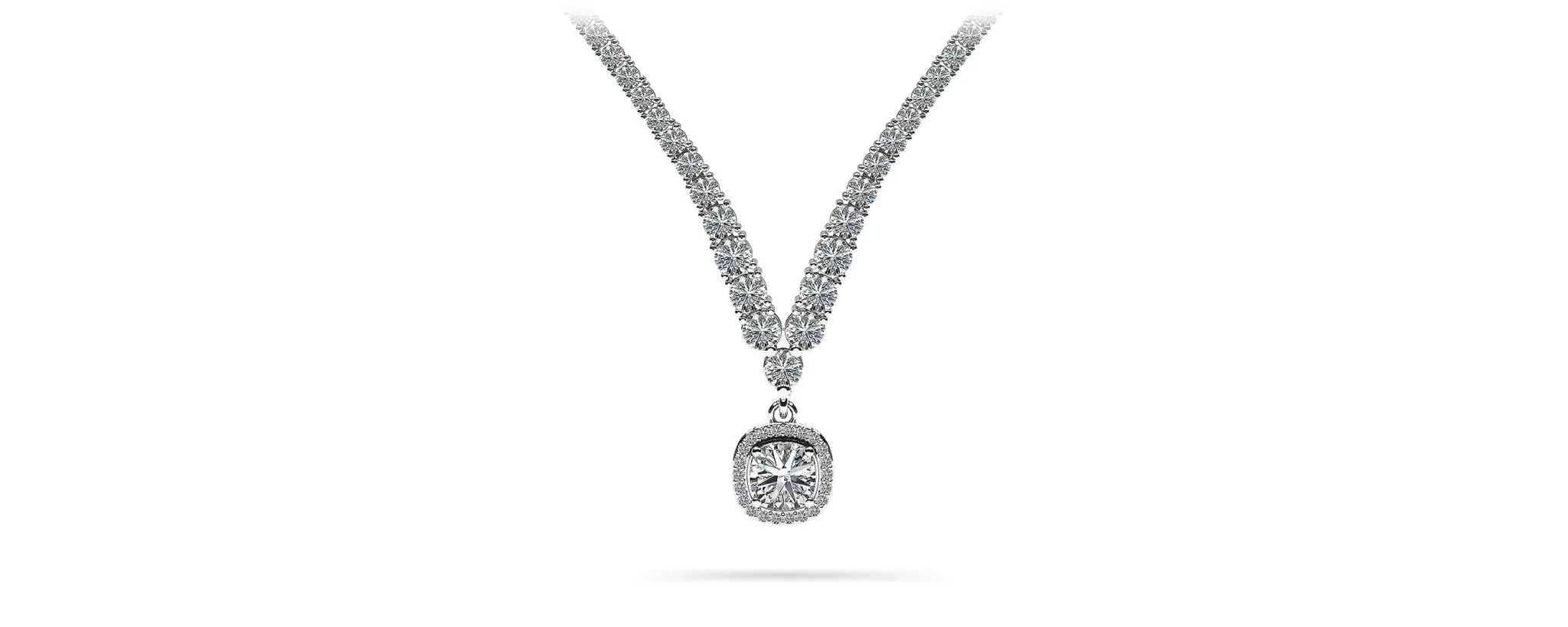 Ravishing Cushion Cut 4 Prong V Lab-Grown Diamond Necklace with 9.60 ct.(finished)
