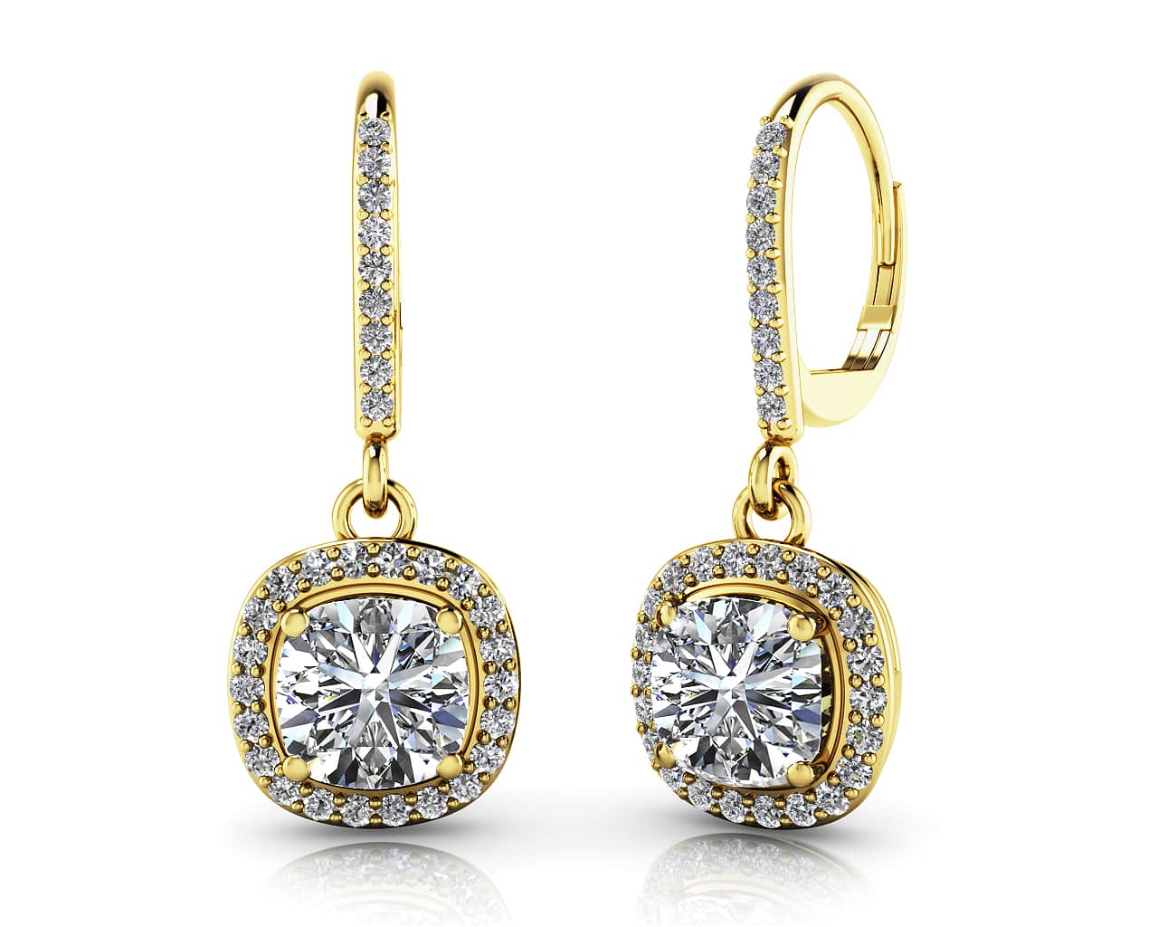 Ravishing Cushion Cut Diamond Drop Earring Diamond  with 1.36 ct. (2X0.50 ct. center diamonds) - Image 2