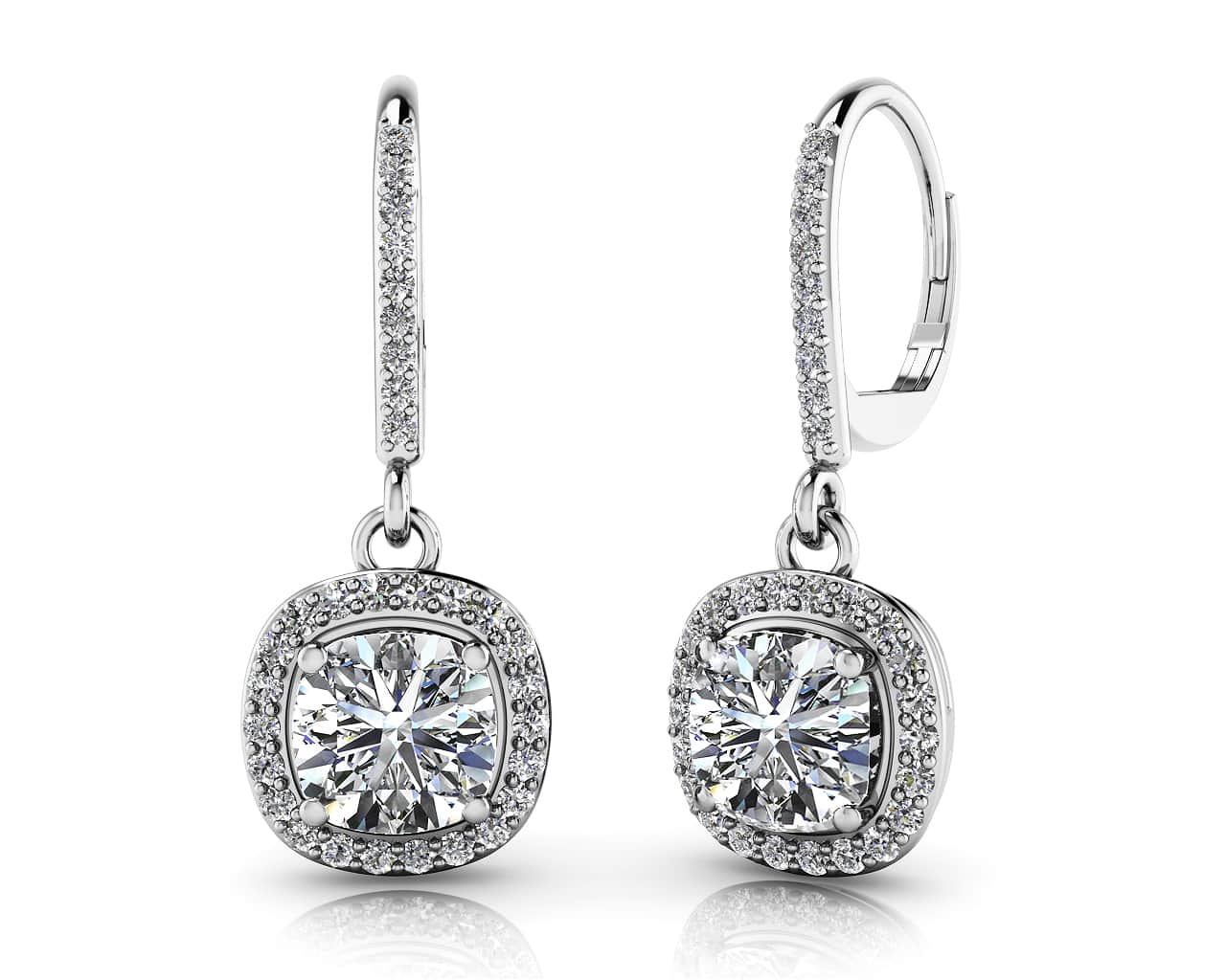 Ravishing Cushion Cut Diamond Drop Earring Lab-Grown Diamond with 3.45 ct. (2X1.50 ct. center diamonds)