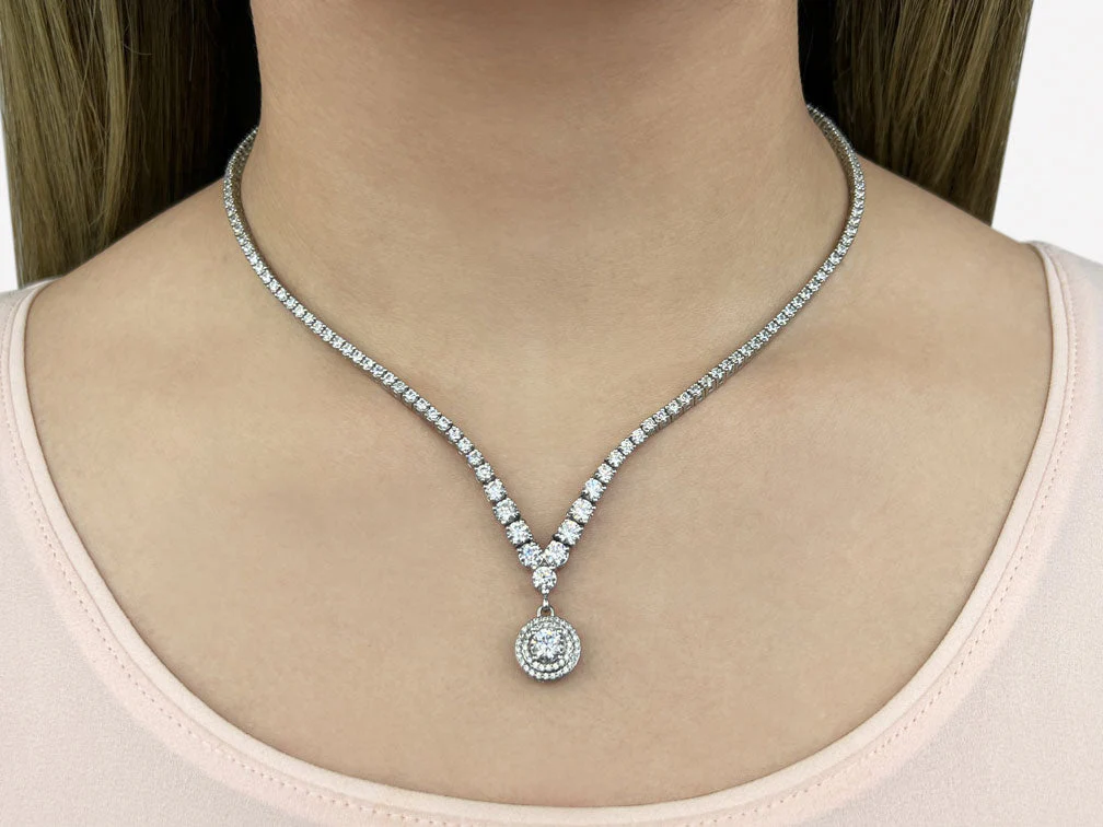 Remarkable Plunging V Neck Diamond Lab-Grown Diamond Necklace with 8.75 ct.(finished) - Image 3