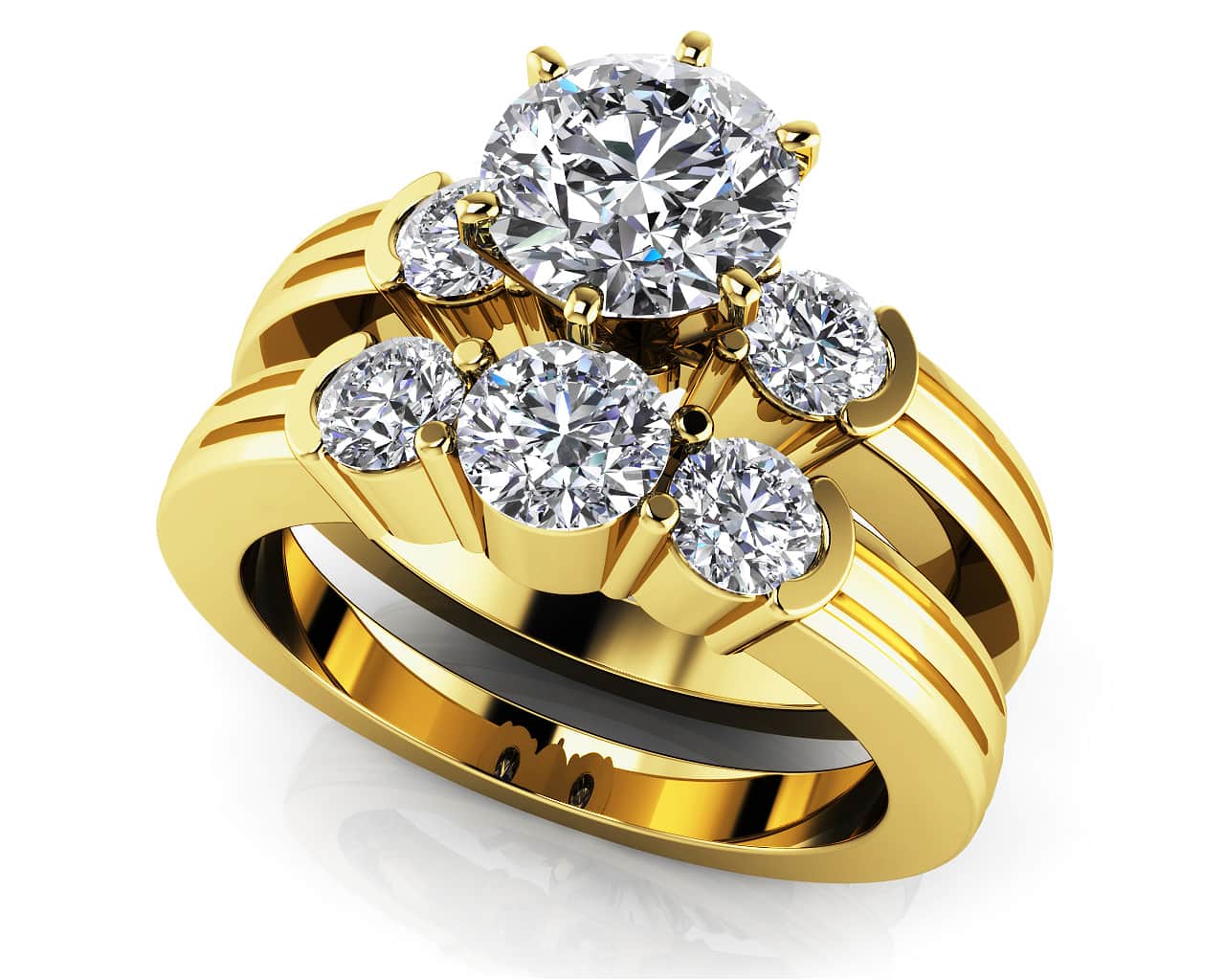 Ridged Diamond Side Accent Lab-Grown Diamond Bridal Set with 2.77 ct. (2.00 ct. center diamond) - Image 2