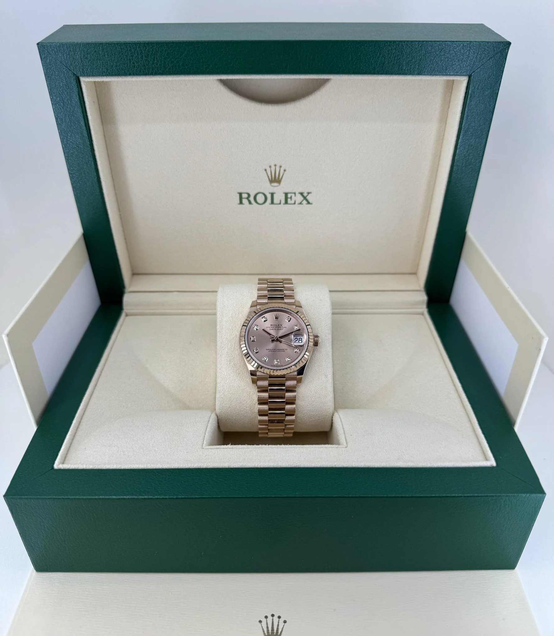 Rolex Datejust 31 Lady Midsize Rose Gold Chocolate Diamond Dial & Fluted Bezel President Bracelet 278275 - Image 5