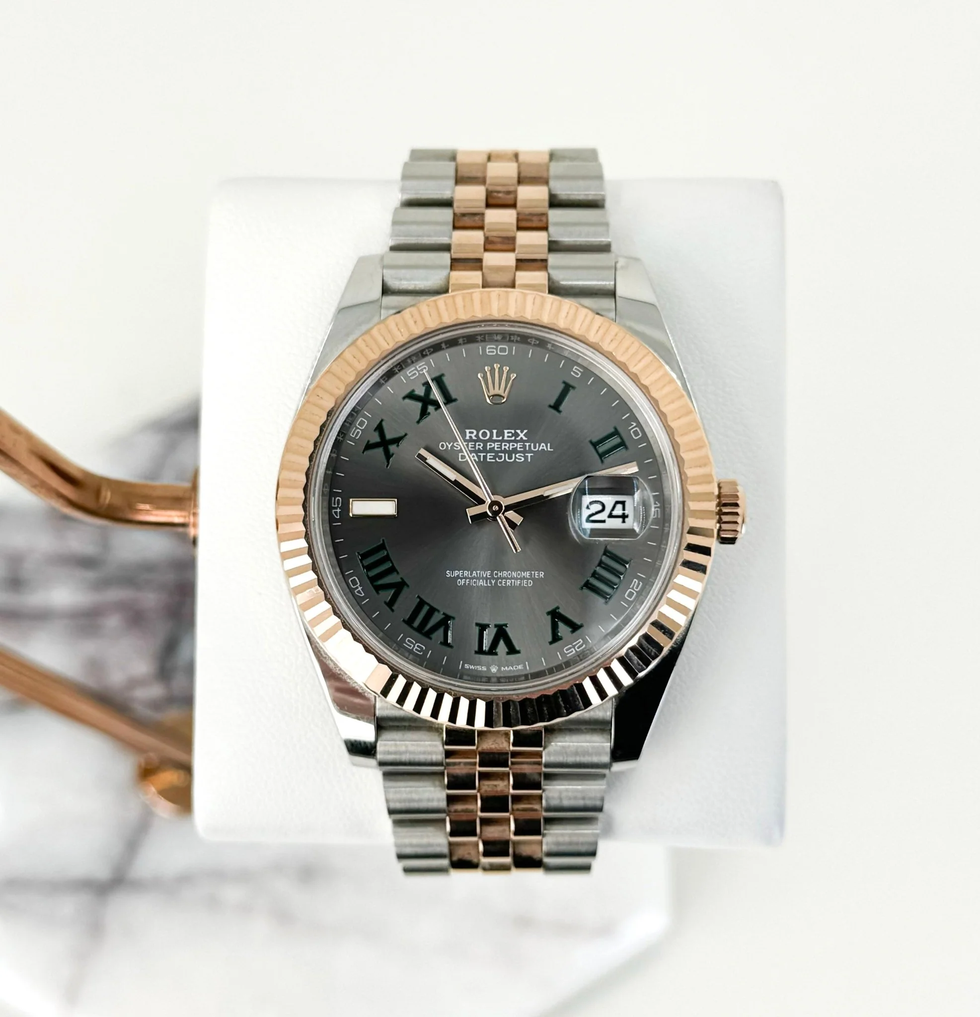 Rolex Datejust 36 Rose Gold/Steel "Wimbledon" Slate Roman Dial & Fluted Bezel Jubilee Bracelet 126231 - Image 2