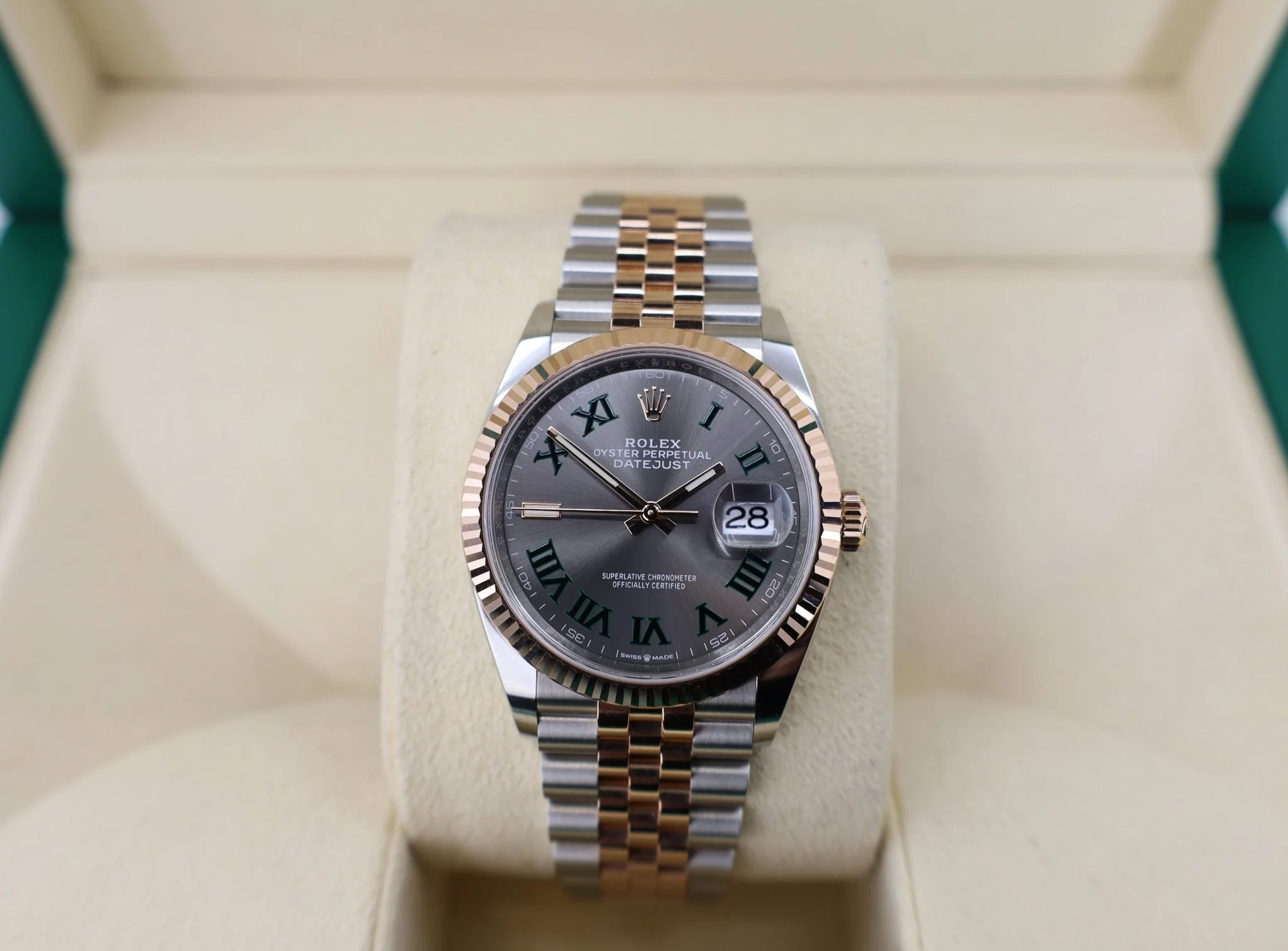 Rolex Datejust 36 Rose Gold/Steel "Wimbledon" Slate Roman Dial & Fluted Bezel Jubilee Bracelet 126231 - Image 3