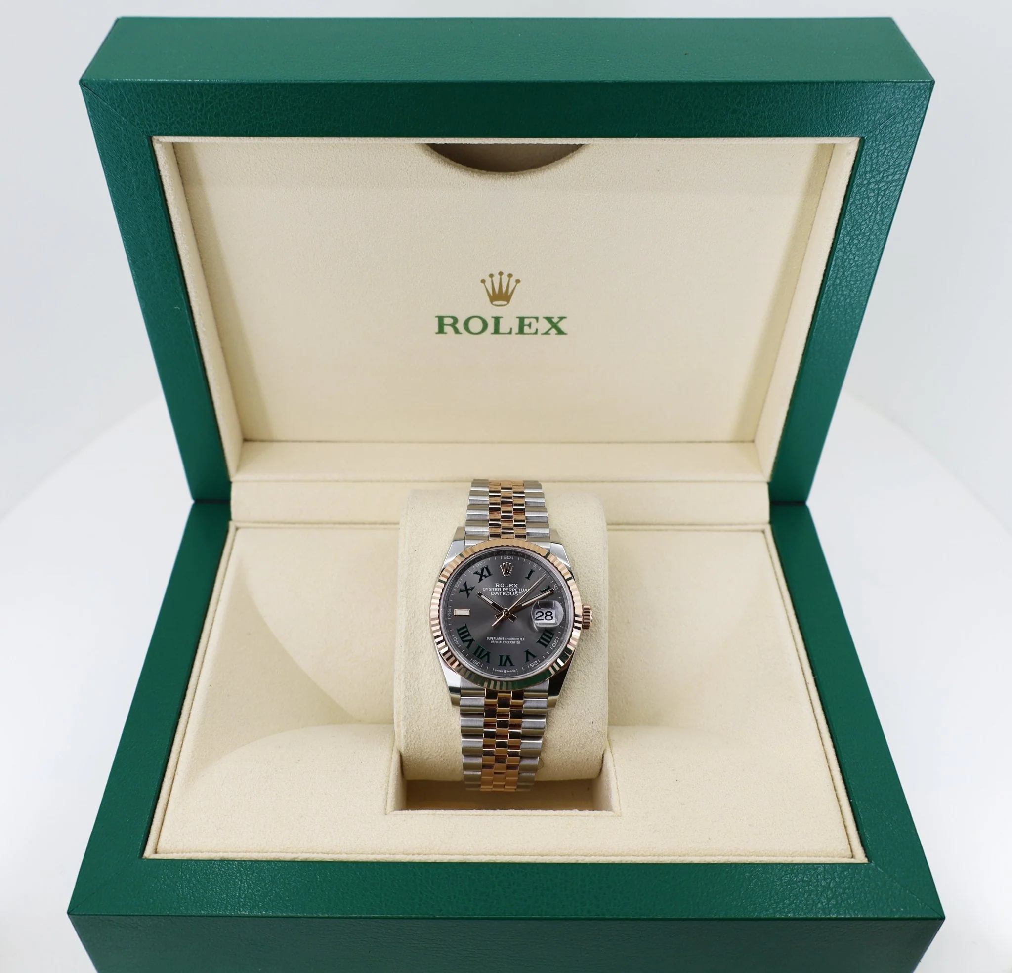 Rolex Datejust 36 Rose Gold/Steel "Wimbledon" Slate Roman Dial & Fluted Bezel Jubilee Bracelet 126231 - Image 4