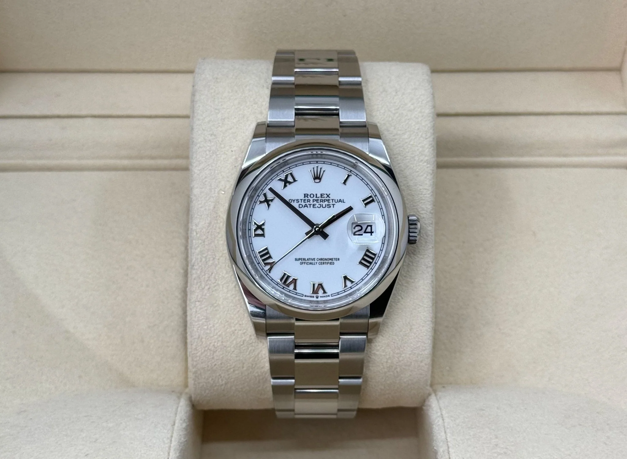 Rolex Datejust 36 Stainless Steel White Roman Dial & Smooth Domed Bezel Oyster Bracelet 126200 - Image 3